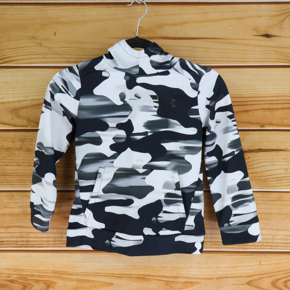 Under Armour‎ Sweatshirt Pullover Boys YSM Black Camouflage Hooded Front Pocket